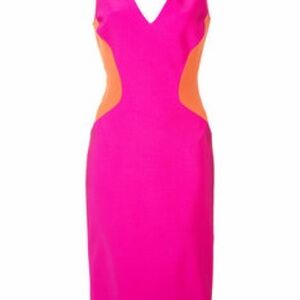 Mugler Hot Pink Midi Dress with Orange Side Panels